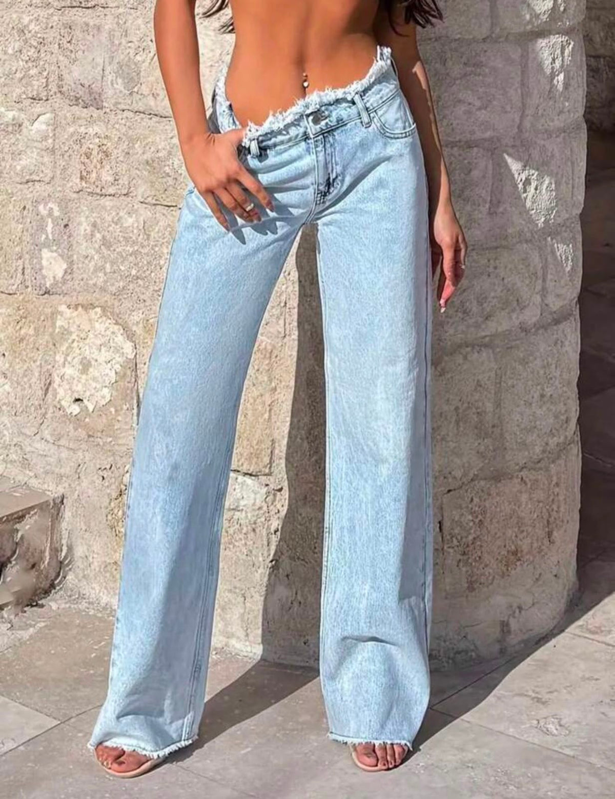 Frayed Wide Leg Jeans